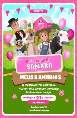 Convite de Aniversário Fazendinha do Zenon Infantil para Editar