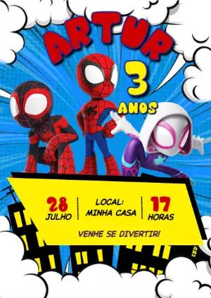 Convite Aniversário Homem Aranha e Amigos para Editar Online