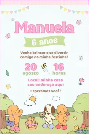 Convite de Aniversário Cachorrinhos Fofos para Editar Online