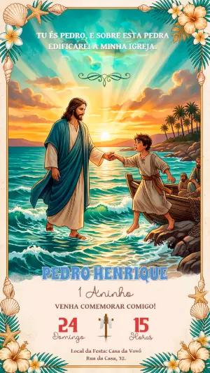 Convite Aniversário Religioso Jesus Pescador Infantil Editável