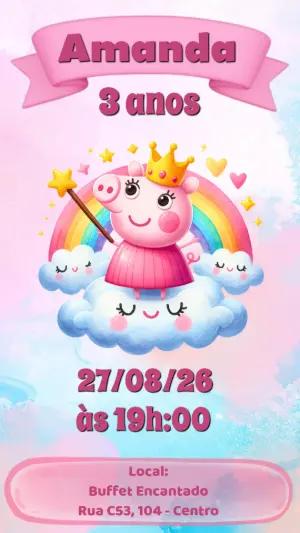 Convite de Aniversário Peppa Fada Rosa Editável