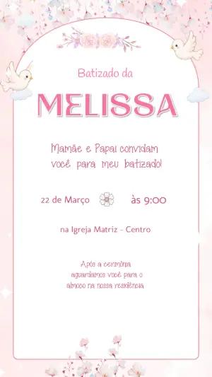 Convite de Batizado Delicado Floral Rosa para Editar