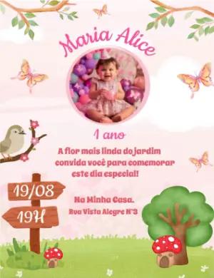 Convite Aniversário Jardim Encantado com Foto para Editar