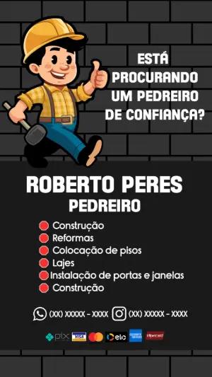 Cartão de Visita Pedreiro Profissional para Editar Online
