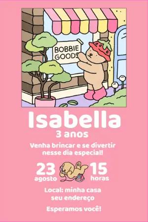Convite de Aniversário Ursinho Fofo Estilo Bobbie Goods para Editar