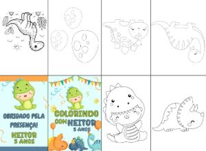 Mini Livro de Colorir Dinossauro Baby para Editar Online