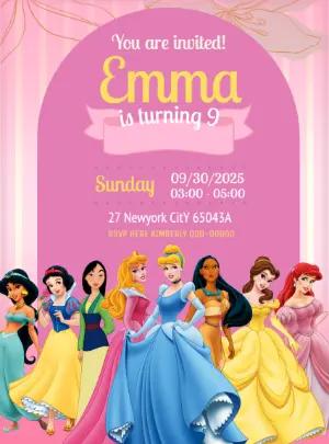Editable Disney Princess Birthday Invitation Online
