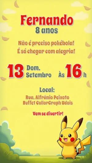 Convite Aniversário Pikachu Pokémon para Editar Online