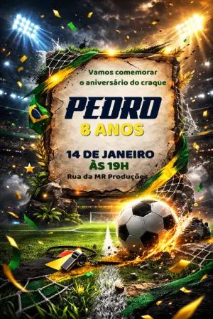 Convite de Aniversário Futebol Brasil Editável