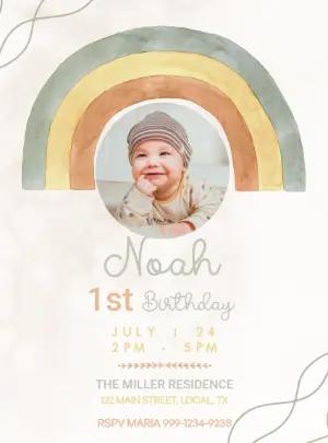 Boho Rainbow 1st Birthday Invitation Editable Template