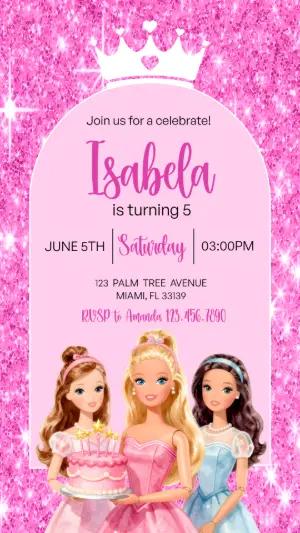 Glamorous Pink Doll Birthday Invitation Template