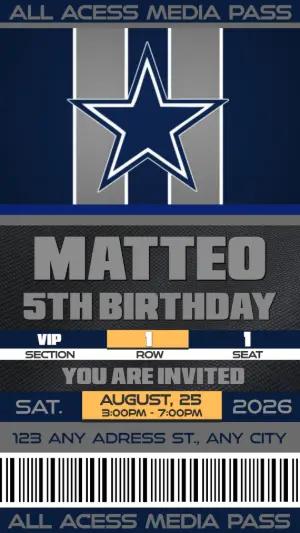Editable Football Ticket Birthday Invitation Template Dallas Cowboys