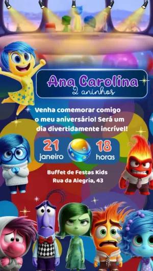 Convite Animado Aniversário Divertida Mente para Editar Online