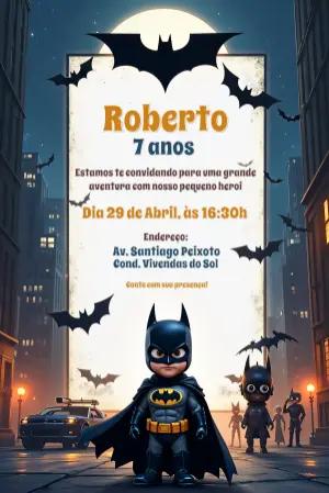 Convite de Aniversário Batman do Herói Morcego para Editar