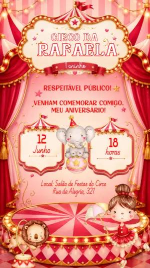 Convite Digital Aniversário Tema Circo Menina Editável