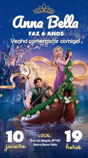 Convite de Aniversário Rapunzel Enrolados Modelo Digital Editável