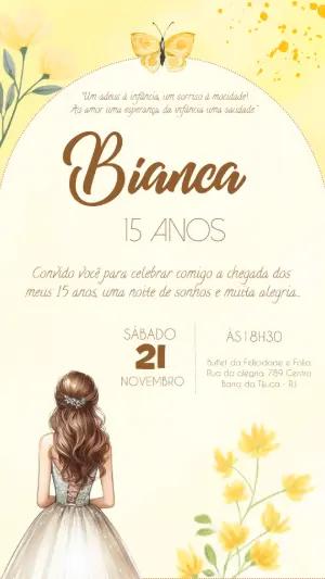 Convite de 15 Anos Debutante Floral Amarelo Editável