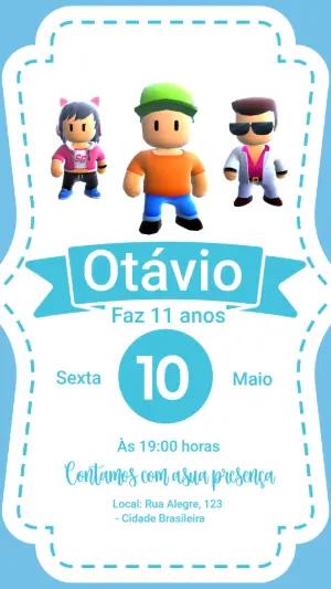 Convite de Aniversário Stumble Guys Azul para Editar