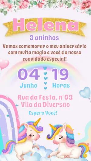 Convite de Aniversário Unicórnio Mágico para Editar