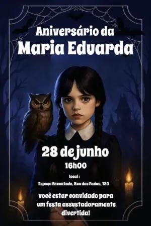 Convite de Aniversário Wandinha Addams para Editar Online