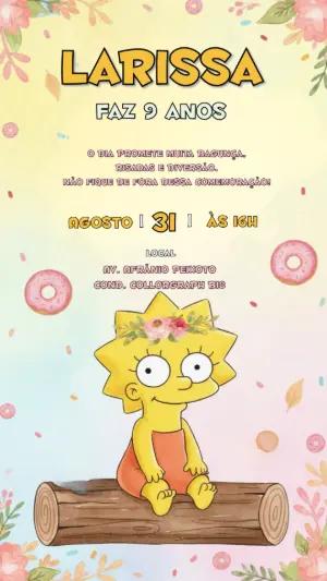 Convite de Aniversário Lisa Simpson Aquarela para Editar