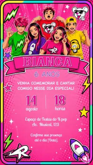 Convite Digital Aniversário Tema Dos Rosa para Editar