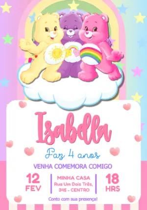 Convite de Aniversário Ursinhos Carinhosos Pastel para Editar
