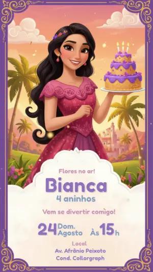 Convite de Aniversário Digital Princesa das Flores para Editar