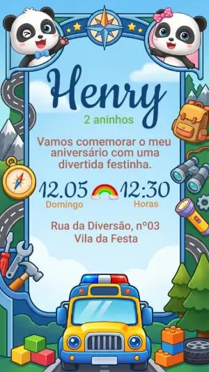 Convite de Aniversário Infantil Babybus Colorido para Editar