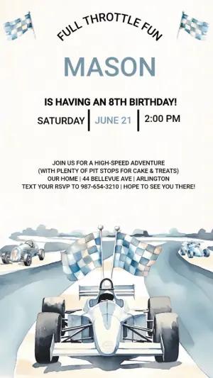 Full Throttle Race Car Birthday Invitation to Edit Online
