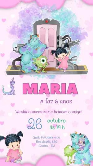 Convite Digital Infantil Monstros S.A. Modelo Fofo Editável