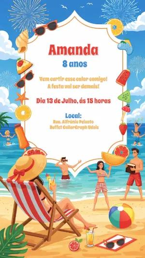 Convite de Aniversário Verão Praia Editável Online