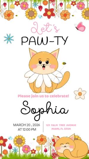 Editable Kitty Cat Birthday Party Invitation Template