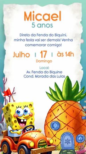 Convite de Aniversário Bob Esponja para Editar Online