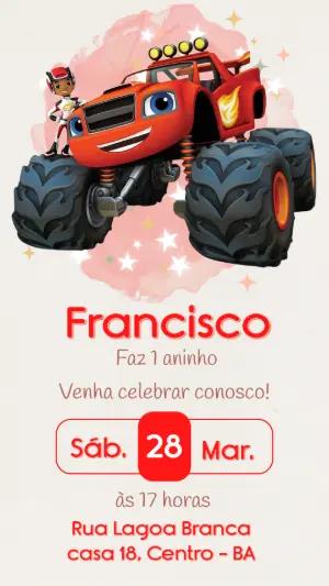 Convite de Aniversário Blaze and the Monster Machines Editável