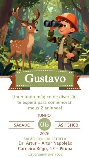 Convite de Aniversário Explorador na Floresta para Editar