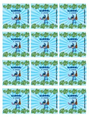 Adesivo para Bala Personalizada Stitch Aniversário Tropical para Editar