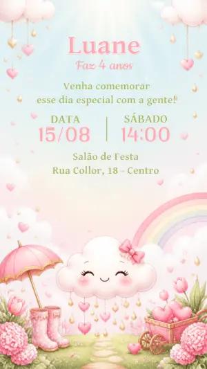 Convite de Aniversário Chuva de Amor Editável para Menina