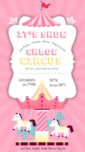 Cute Carousel Birthday Party Invitation - Editable Template