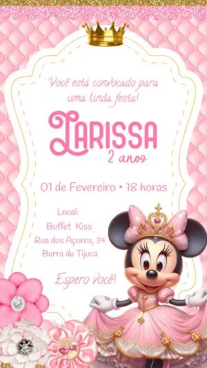 Convite Aniversário Minnie Realeza para Editar Online