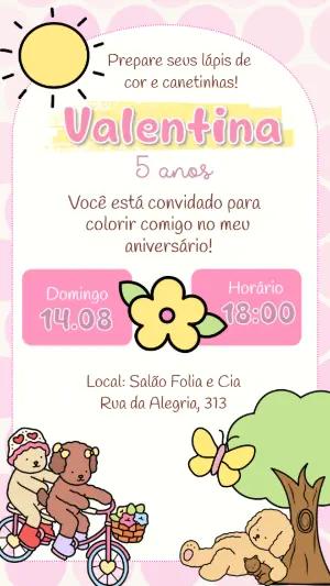 Convite de Aniversário Infantil para Colorir Editável