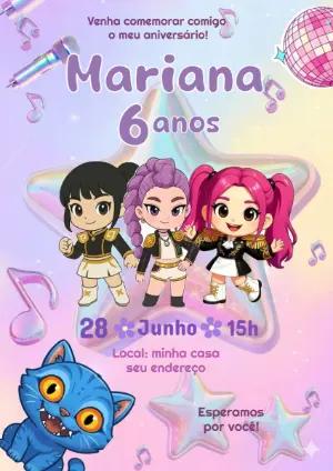 Convite de Aniversário Guerreiras do K-pop para Editar