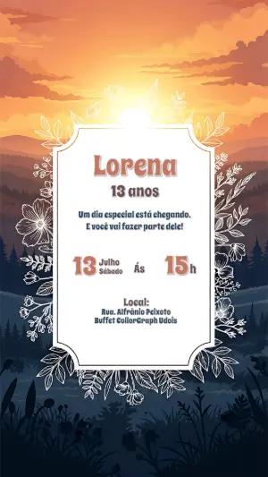 Convite de Aniversário Pôr do Sol na Floresta para Editar Online