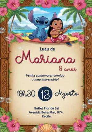 Convite Aniversário Lilo e Stitch Luau para Editar Online