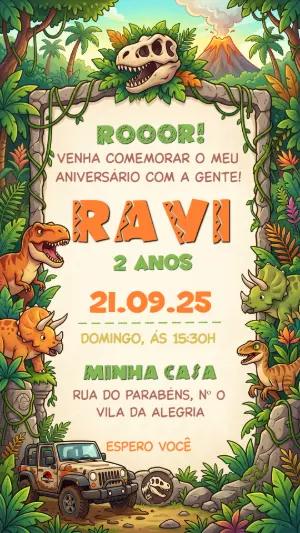 Convite de Aniversário Dinossauro Jurassic Park para Editar
