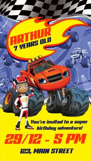 Blaze Monster Truck Birthday Invitation Editable Template