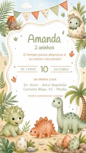 Convite Aniversário Dinossauro Baby Boho Editável