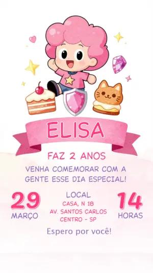Convite de Aniversário Infantil Herói de Cristal Rosa Editável