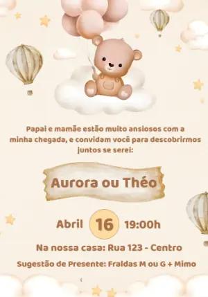 Convite Chá Revelação Ursinho Baloeiro Nude Editável