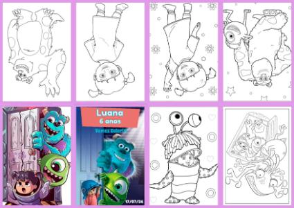 Livrinho de Colorir Monstros S.A. para Festa Infantil Editável